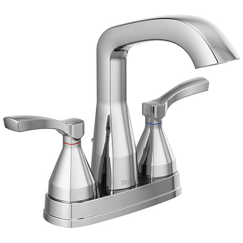 Delta Stryke Chrome Finish Centerset Bathroom Sink Faucet with Matching Drain and Lever Handles D25776MPUDST