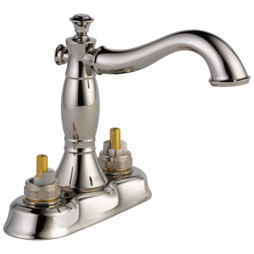 Qty (1): Delta Cassidy Two Handle Centerset Bathroom Faucet Less Handles in Polished Nickel