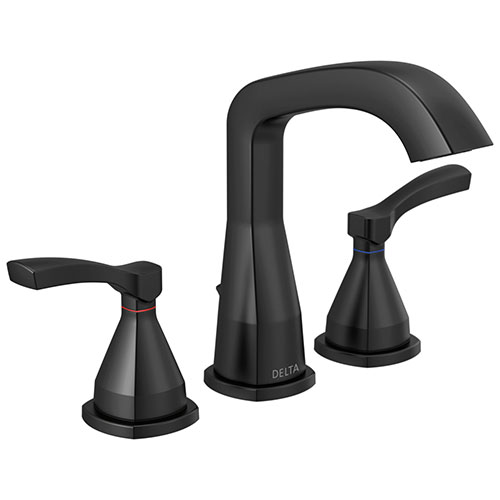 Delta Stryke Matte Black Finish Widespread Bathroom Sink Faucet with Matching Drain and Lever Handles D35776BLMPUDST