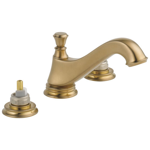Qty (1): Delta Cassidy Two Handle Widespread Bathroom Faucet Low Arc Spout Less Handles in Champagne Bronze
