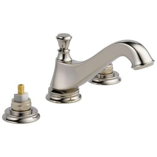 Qty (1): Delta Cassidy Two Handle Widespread Bathroom Faucet Low Arc Spout Less Handles in Polished Nickel