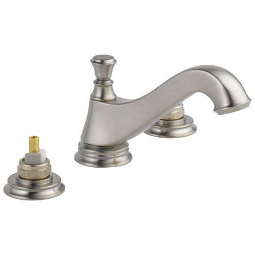 Qty (1): Delta Cassidy Two Handle Widespread Bathroom Faucet Low Arc Spout Less Handles in Stainless Steel Finish