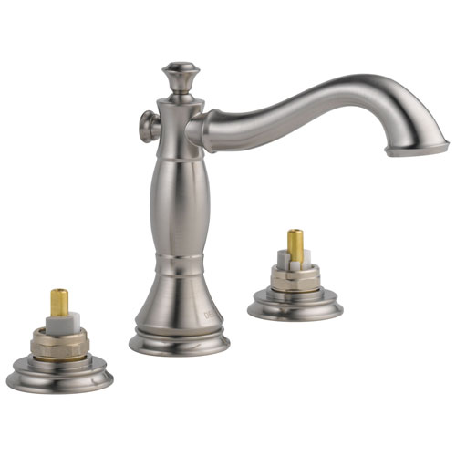 Qty (1): Delta Cassidy Two Handle Widespread Bathroom Faucet Less Handles in Stainless Steel Finish