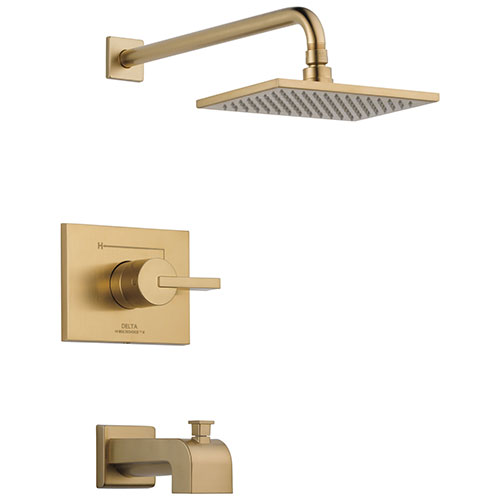 Delta Vero Champagne Bronze Finish Water Efficient Tub & Shower Combination Faucet Includes Monitor Cartridge, Handle, and Valve with Stops D3456V
