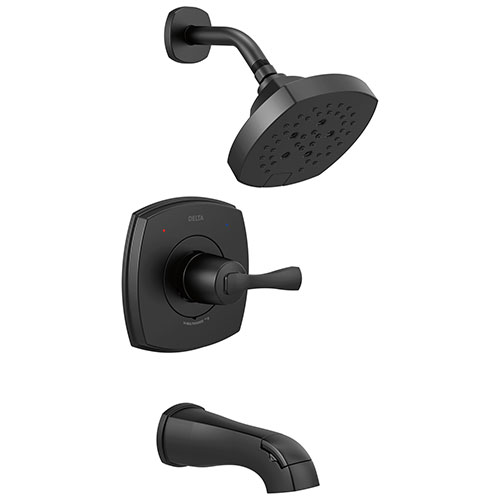 Qty (1): Delta Stryke Matte Black Finish 14 Series Single Handle Tub and Shower Combination Faucet Trim Kit
