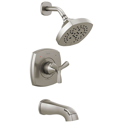 Qty (1): Delta Stryke Stainless Steel Finish 14 Series Cross Handle Tub and Shower Combination Faucet Trim Kit