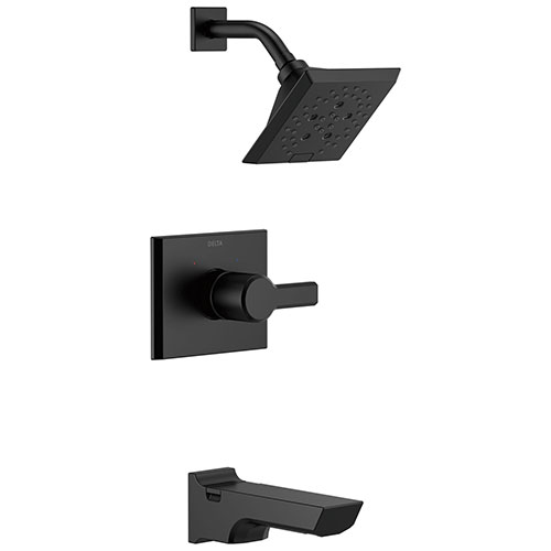 Qty (1): Delta Pivotal Matte Black Finish Monitor 14 Series H2Okinetic Tub and Shower Combination Faucet Trim Kit