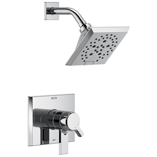 Delta Pivotal Modern Chrome Finish H2Okinetic Shower only Faucet Includes 17 Series Cartridge, Handles, and Valve with Stops D3362V