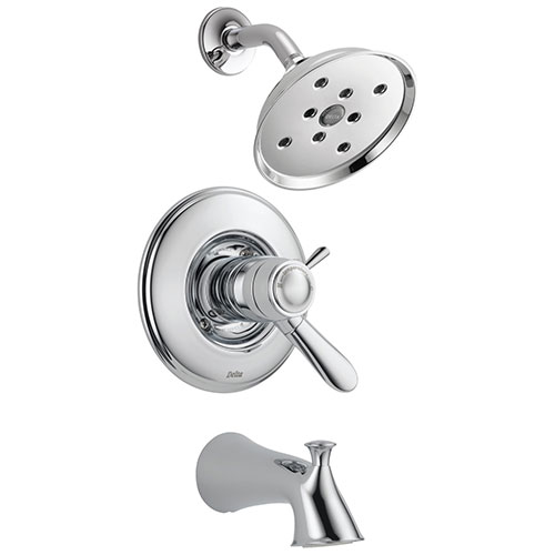 Delta Lahara Chrome Finish Thermostatic Tub and Shower Faucet Combo Includes Handles, 17T Cartridge, and Valve without Stops D3257V