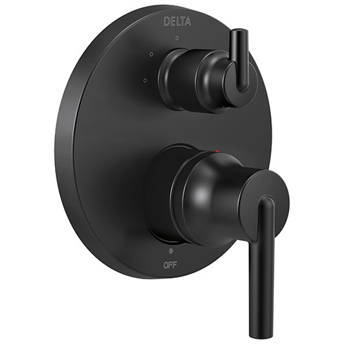 Qty (1): Delta Trinsic Matte Black Finish Contemporary Monitor 14 Series Shower Control Trim Kit with 3 Setting Integrated Diverter