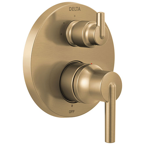 Qty (1): Delta Trinsic Champagne Bronze Finish Contemporary Monitor 14 Series Shower Control Trim Kit with 3 Setting Integrated Diverter