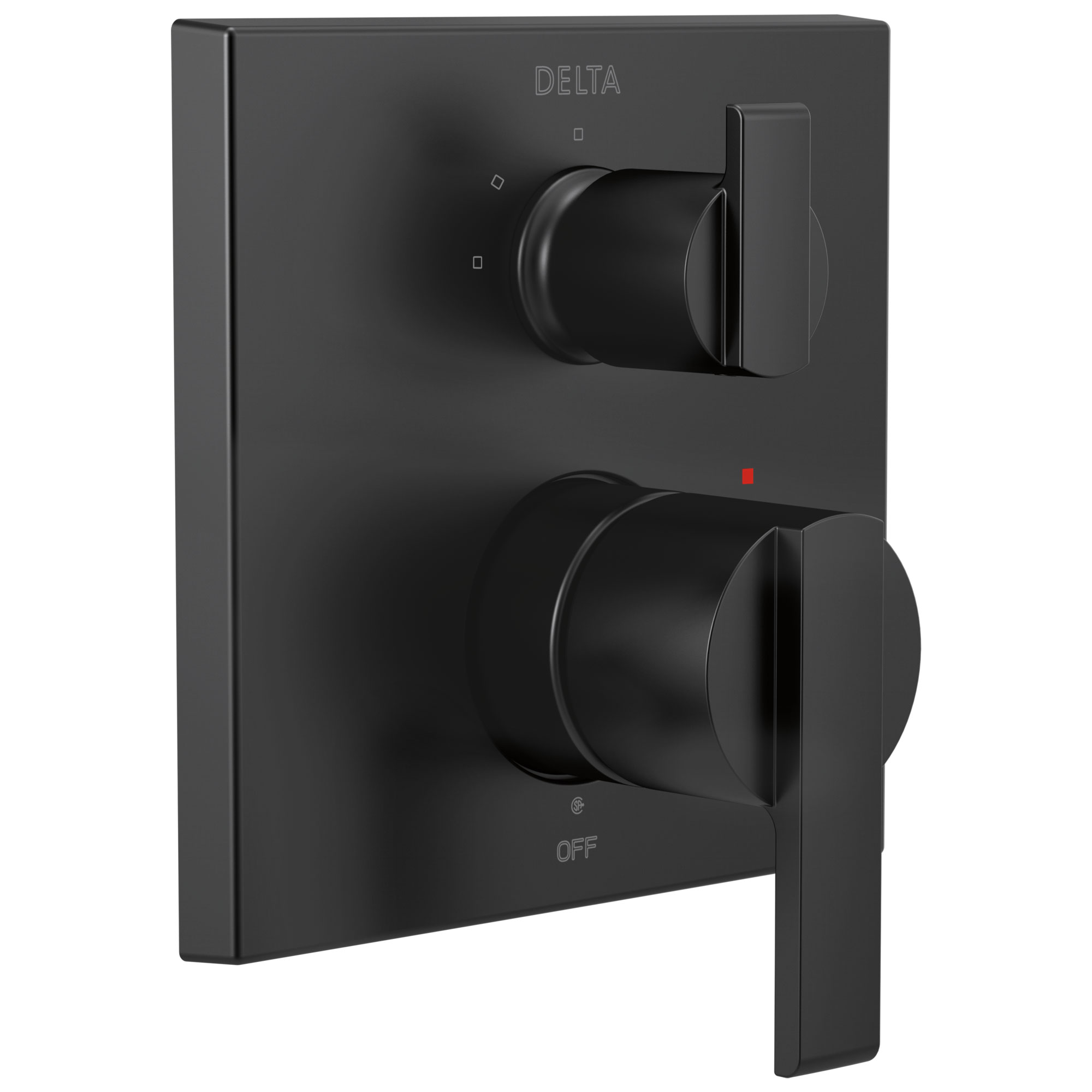 Qty (1): Delta Ara Matte Black Finish Angular Modern Monitor 14 Series Shower Control Trim Kit with 3 Setting Integrated Diverter