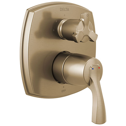 Delta Stryke Champagne Bronze 14 Series Shower System Control with 3 Function Integrated Cross Handle Diverter Includes Valve and Handles D3772V