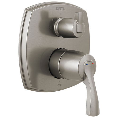 Delta Stryke Stainless Steel Finish 14 Series Shower System Control with 3 Function Integrated Lever Handle Diverter Includes Valve and Handles D3765V