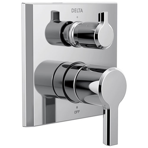 Delta Pivotal Chrome Finish 14 Series Modern Shower Faucet System Control with 3-Setting Integrated Diverter Includes Valve and Handles D3762V