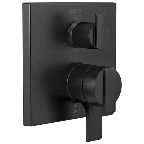 Qty (1): Delta Ara Matte Black Finish Angular Modern Monitor 17 Series Shower Control Trim Kit with 6 Setting Integrated Diverter