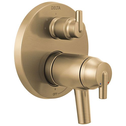 Delta Trinsic Champagne Bronze Finish Modern Thermostatic Shower Faucet Control with 3-Setting Integrated Diverter Includes Valve and Handles D3694V
