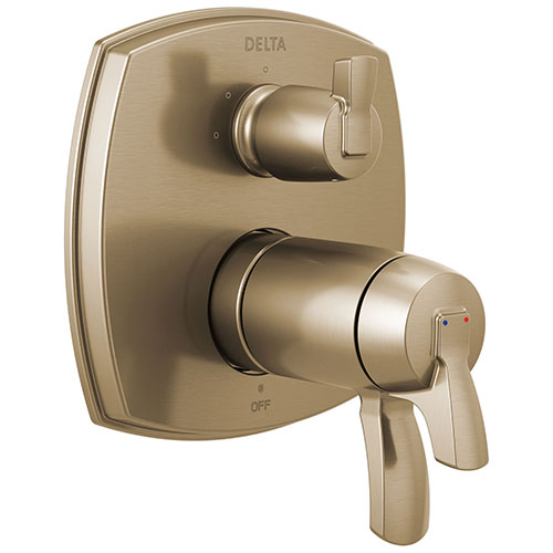 Delta Stryke Champagne Bronze Finish 3-setting Integrated Lever Handle Diverter Thermostatic Shower System Control Includes Valve and Handles D3687V