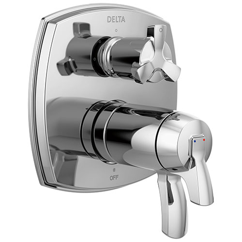 Delta Stryke Chrome Finish 3-setting Integrated Cross Handle Diverter Thermostatic Shower System Control Includes Rough-in Valve and Handles D3686V