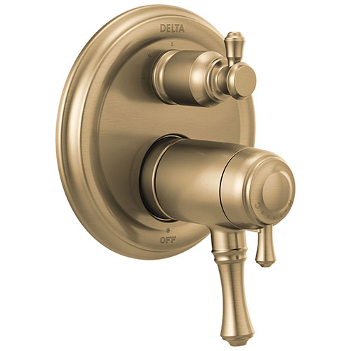 Qty (1): Delta Cassidy Champagne Bronze Finish Traditional TempAssure 17T Series Shower Control Trim Kit with 3 Setting Integrated Diverter