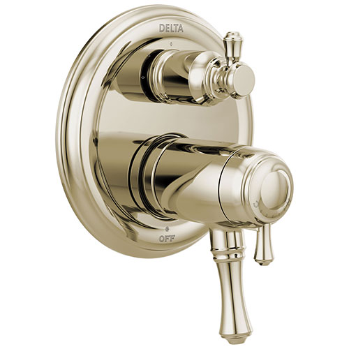 Qty (1): Delta Cassidy Polished Nickel Finish Traditional TempAssure 17T Series Shower Control Trim Kit with 3 Setting Integrated Diverter