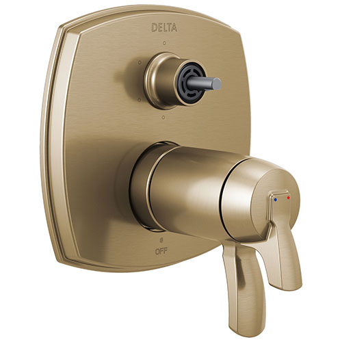 Qty (1): Delta Stryke Champagne Bronze Finish 17 Thermostatic Integrated Diverter Shower Control Trim with Six Function Diverter Less Diverter Handle