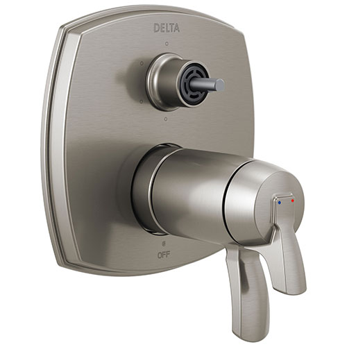 Qty (1): Delta Stryke Stainless Steel Finish 17 Thermostatic Integrated Diverter Shower Control Trim with Six Function Diverter Less Diverter Handle
