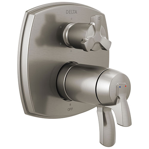 Delta Stryke Stainless Steel Finish Thermostatic Shower System Control with 6 Setting Integrated Cross Handle Diverter Includes Valve & Handles D3661V