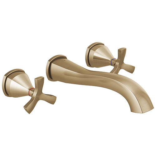 Delta Stryke Champagne Bronze Finish Helo Cross Handle Wall Mount Bathroom Sink Faucet Includes Rough-in Valve D3065V