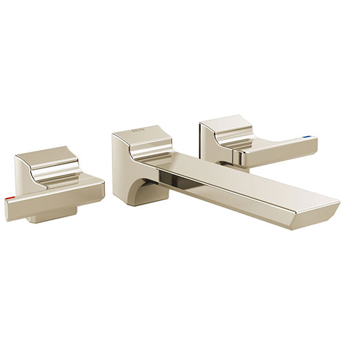 Delta Pivotal Modern Polished Nickel Finish Two-Handle Wall Mount Bathroom Sink Faucet Includes Rough-in Valve D3057V