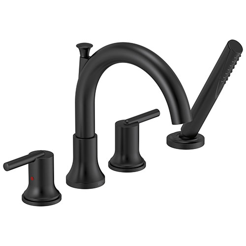 Delta Trinsic Matte Black Finish Roman Tub Filler Faucet with Hand Shower Trim Kit (Requires Valve) DT4759BL
