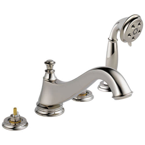 Qty (1): Delta Cassidy Roman Tub Trim With Hand Shower Low Arc Spout Less Handles in Polished Nickel