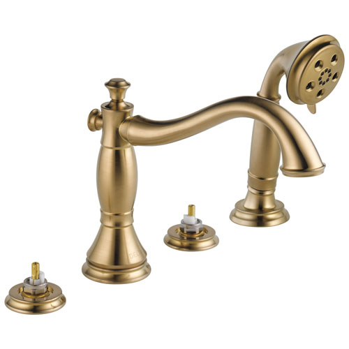 Qty (1): Delta Cassidy Roman Tub With Hand Shower Trim Less Handles in Champagne Bronze