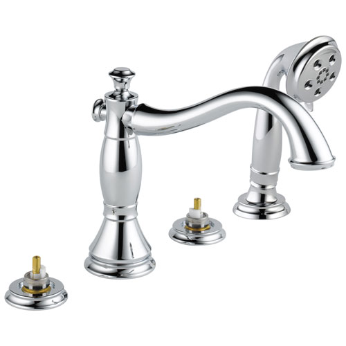Qty (1): Delta Cassidy Roman Tub With Hand Shower Trim Less Handles in Chrome