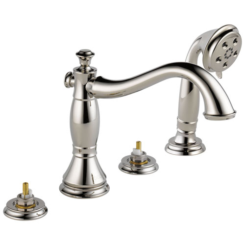 Qty (1): Delta Cassidy Roman Tub With Hand Shower Trim Less Handles in Polished Nickel