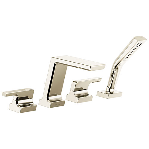 Delta Pivotal Polished Nickel Finish Roman Tub Filler Faucet with Hand Shower Trim Kit (Requires Valve) DT4799PN